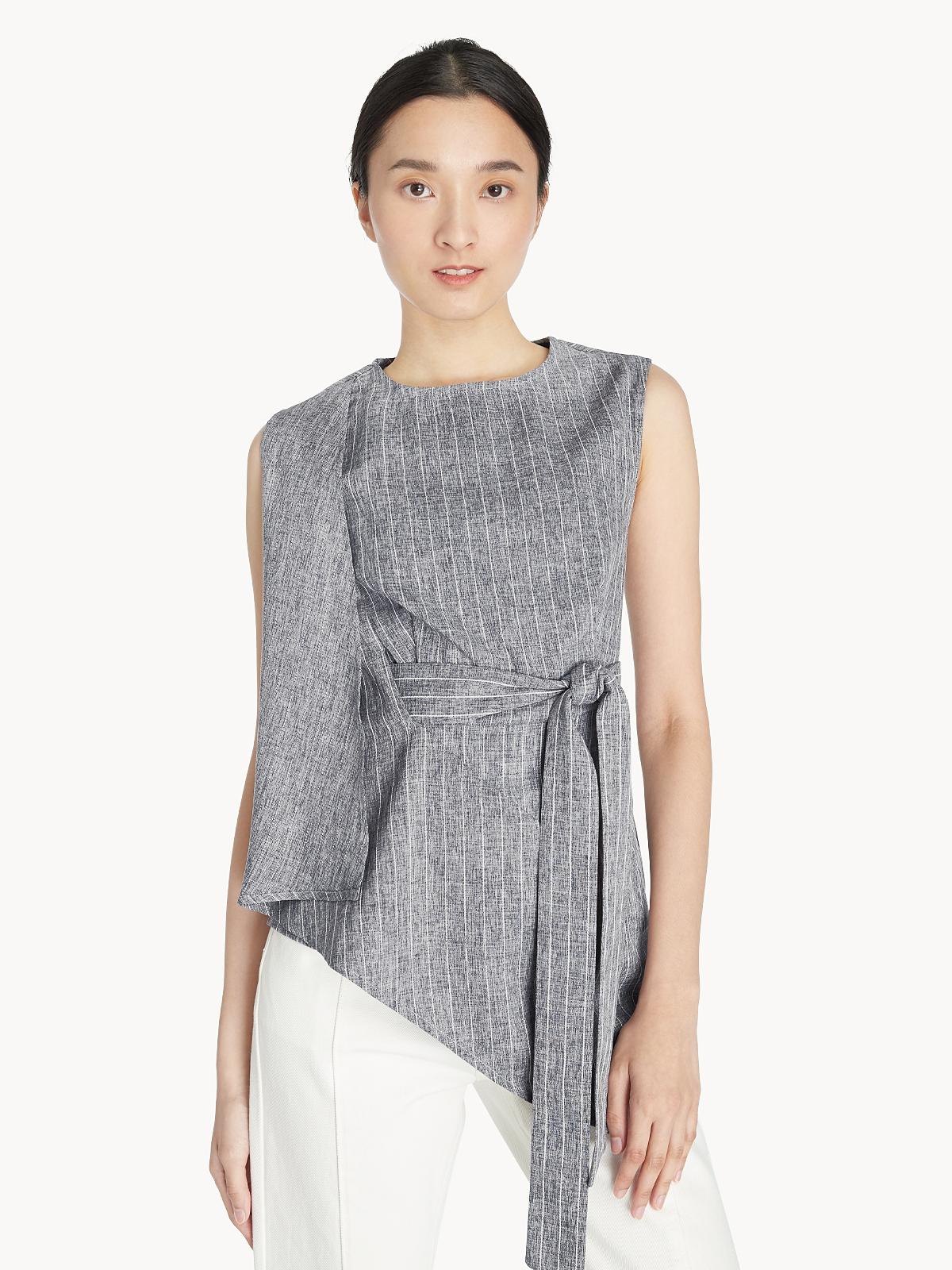 Striped Asymmetric Cut Top - Navy