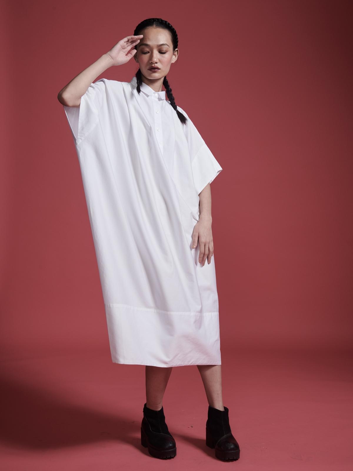 Oversized Poplin Shirt Dress - White