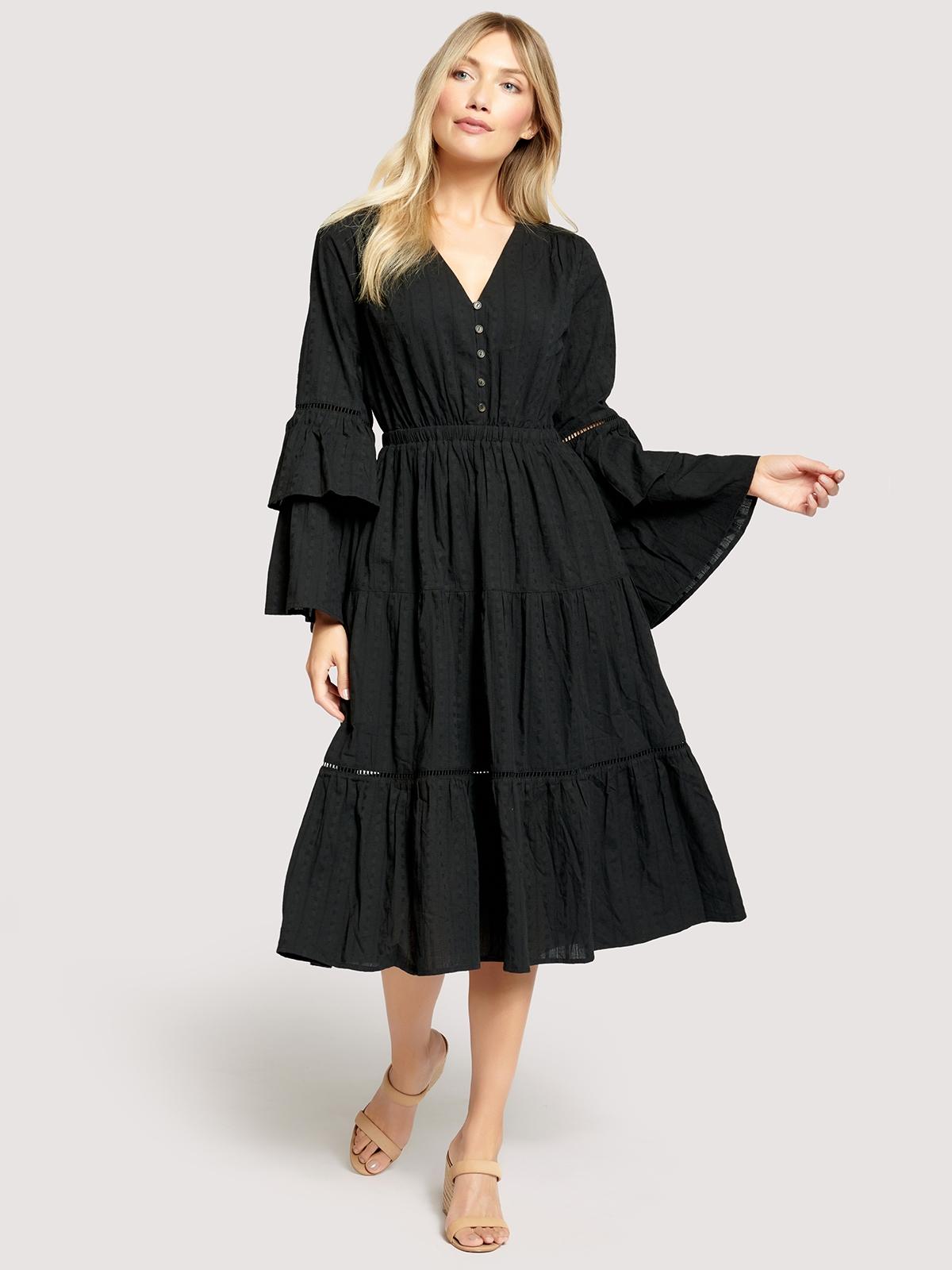 Chasing The Moonlight Tiered Midi Dress - Black