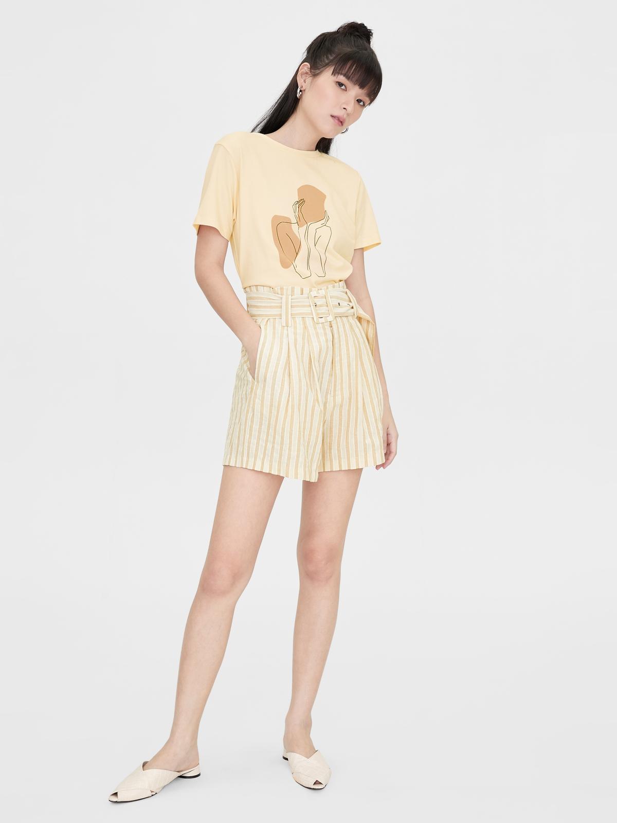 Paper Bag Striped Belt Shorts - Yellow