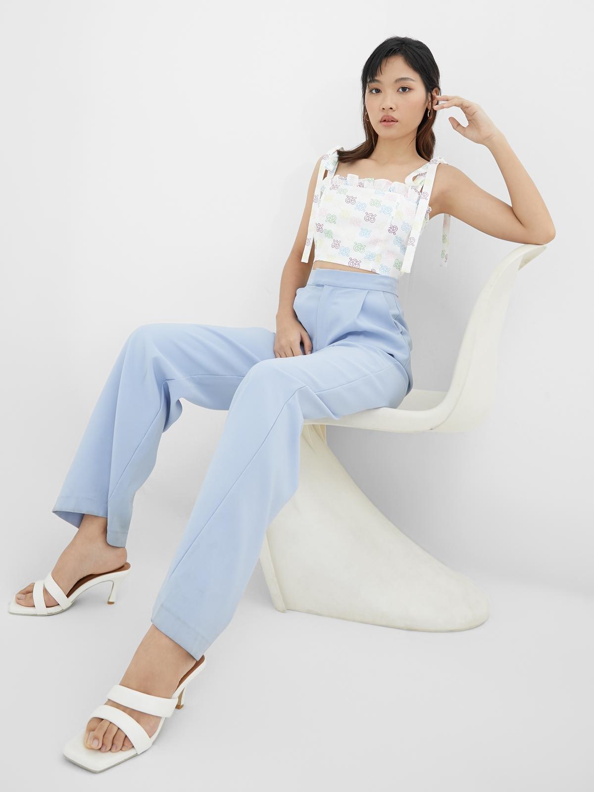 Tie Shoulder Ruffle Cami Top - White