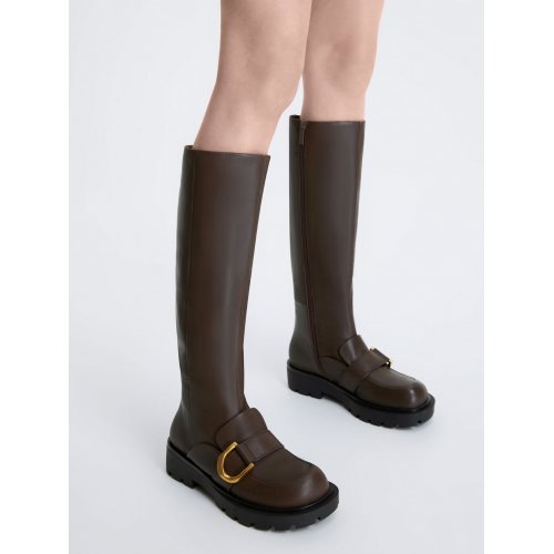 Gabine Loafer Knee-High Boots - Dark Brown