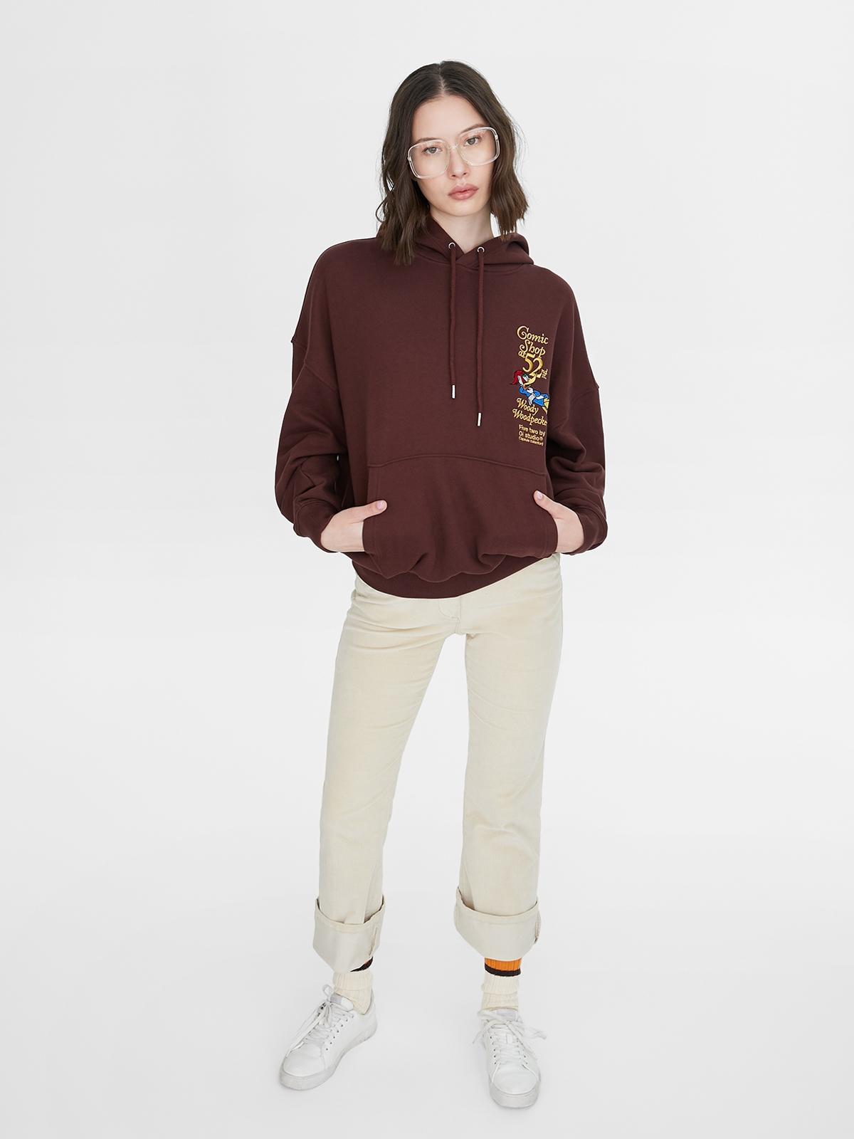 OIOI x WOODY WOODPECKER EMBROIDERY HOODIE - Brown