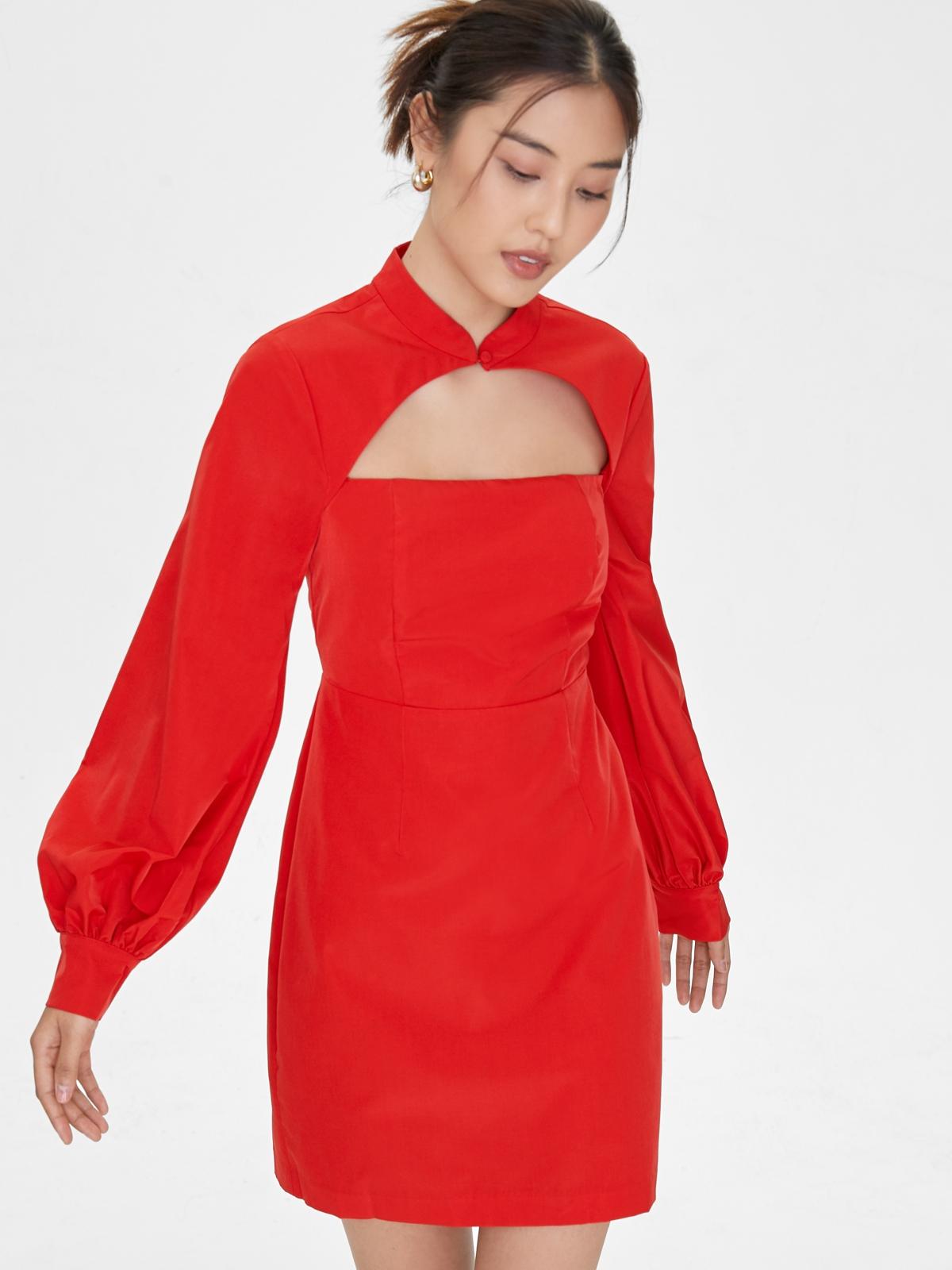Long Sleeve Cut Out Dress - Red
