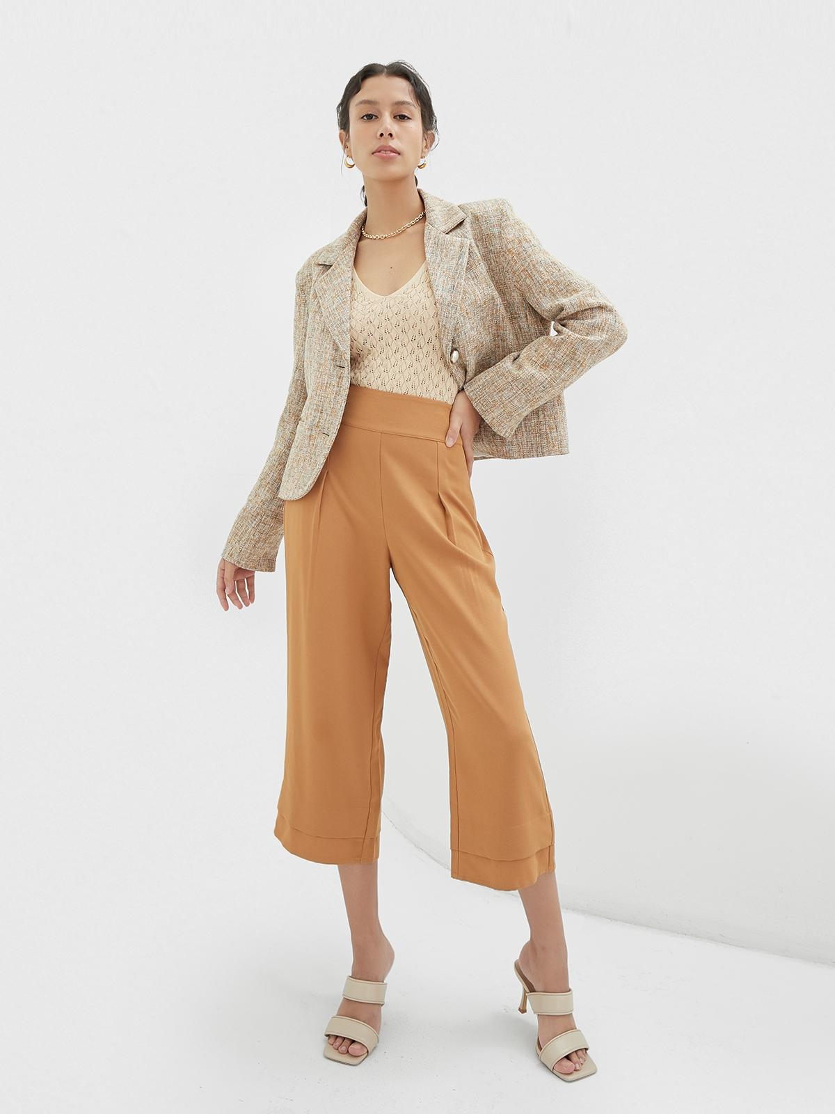Sustainable High Waist Straight Pants - Caramel