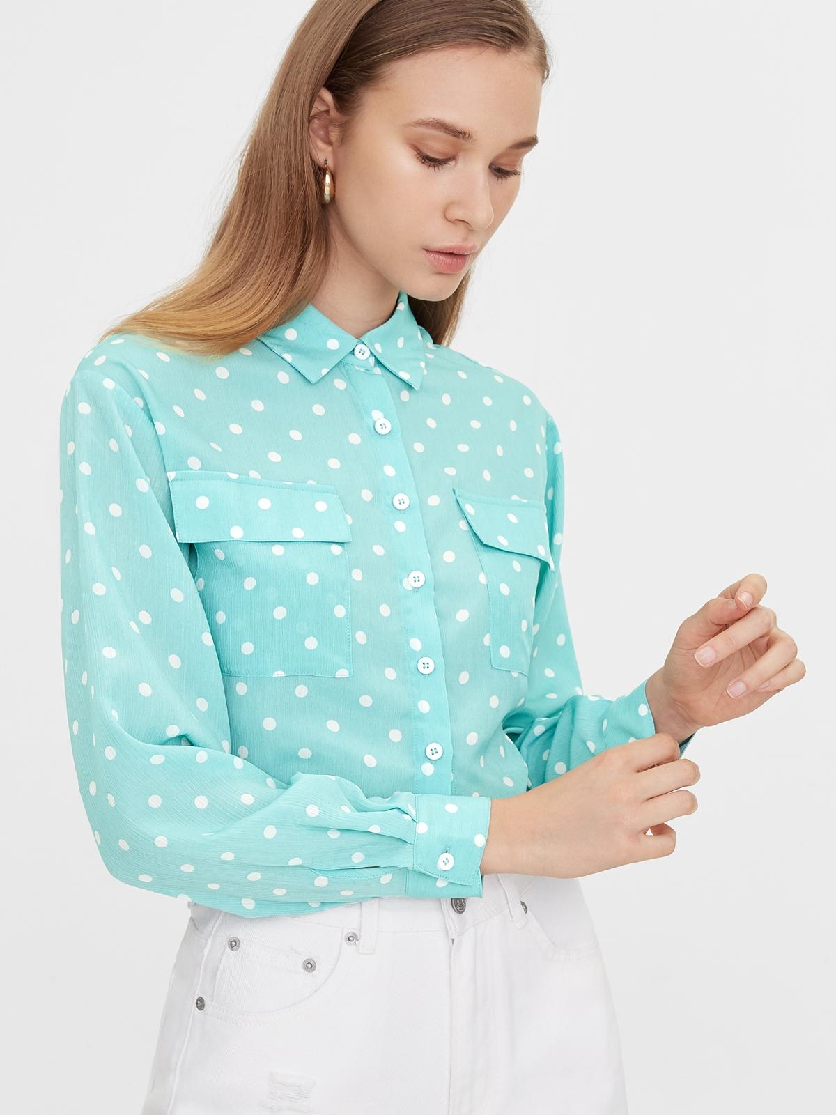 Polka Dot Double Pockets Shirt - Blue