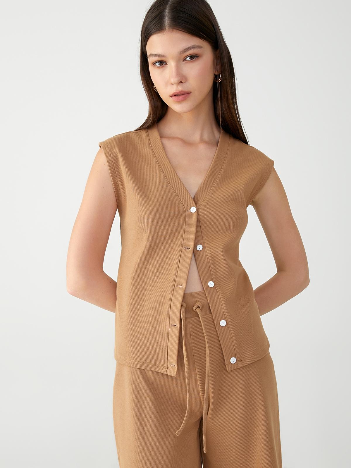 Sustainable Button Up Vest - Brown