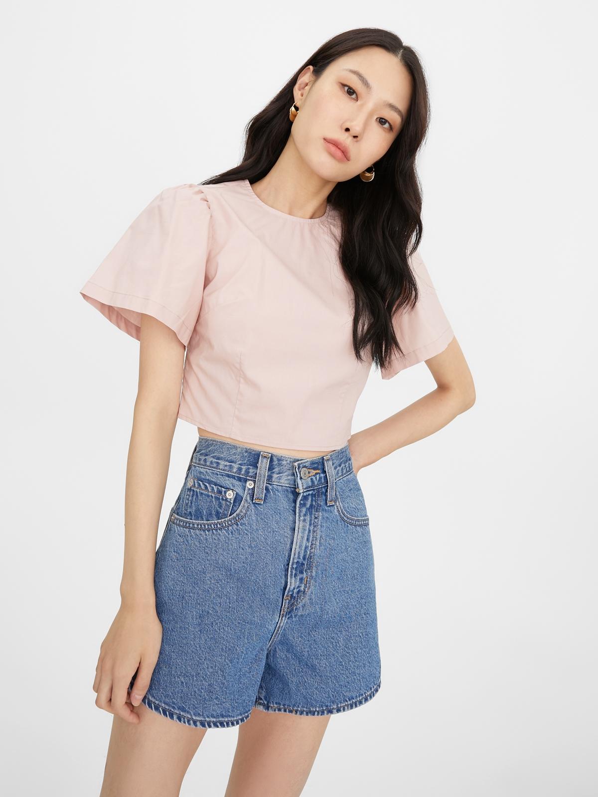 Loose Sleeve Crop Top - Pink