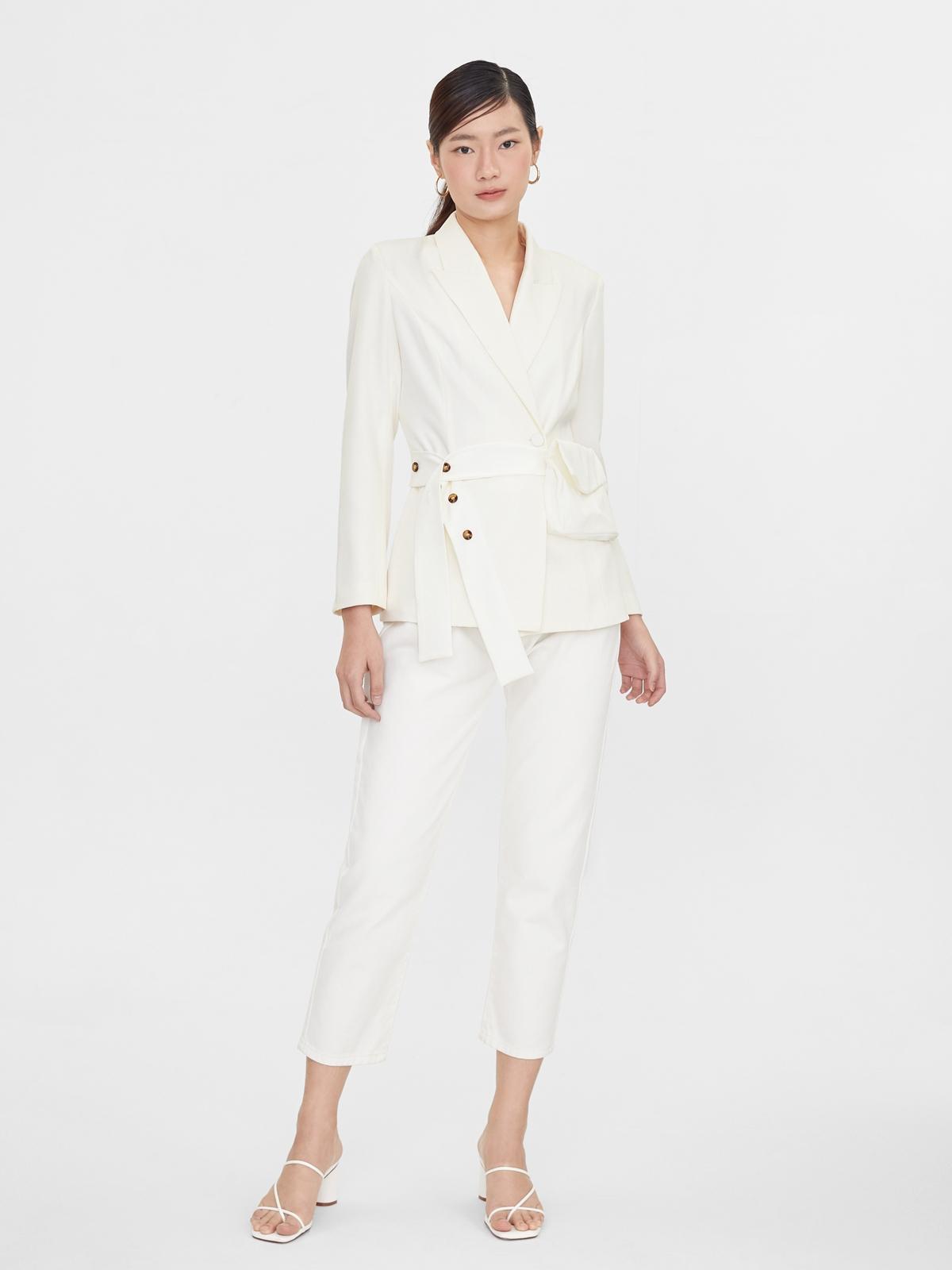 Belted Bag Blazer - White