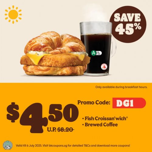 Breakfast Deal: 45% Off on BK Fish Croissan’wich & Coffee