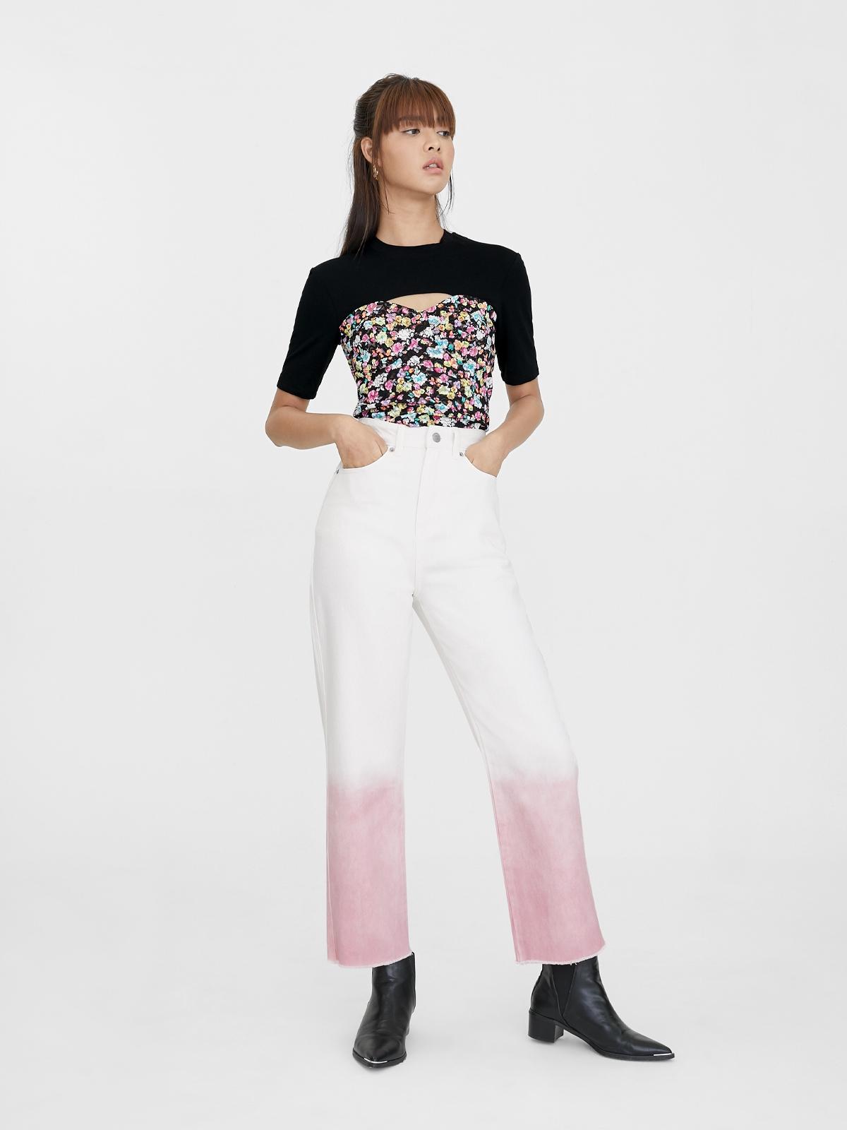 High Waisted Ombre Jeans - White