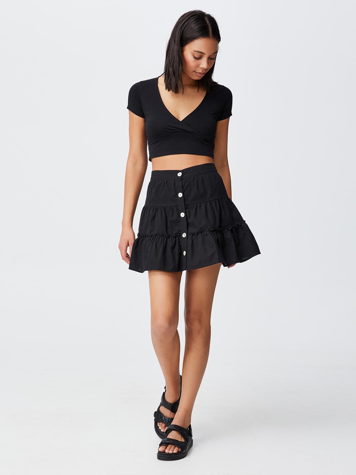 Woven Tawin Tiered Mini Skirt - Black