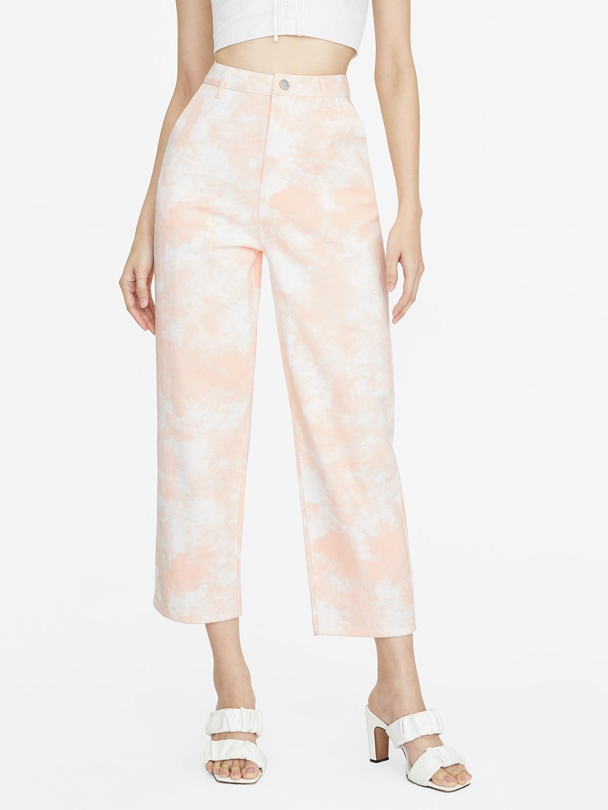 Abstract Print Straight Jeans - Pink