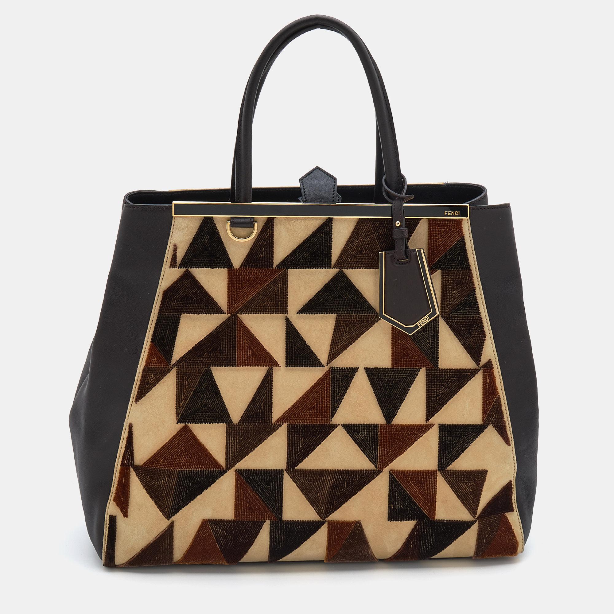 Fendi Multicolor Leather/Velvet and Suede Large 2jours Tote