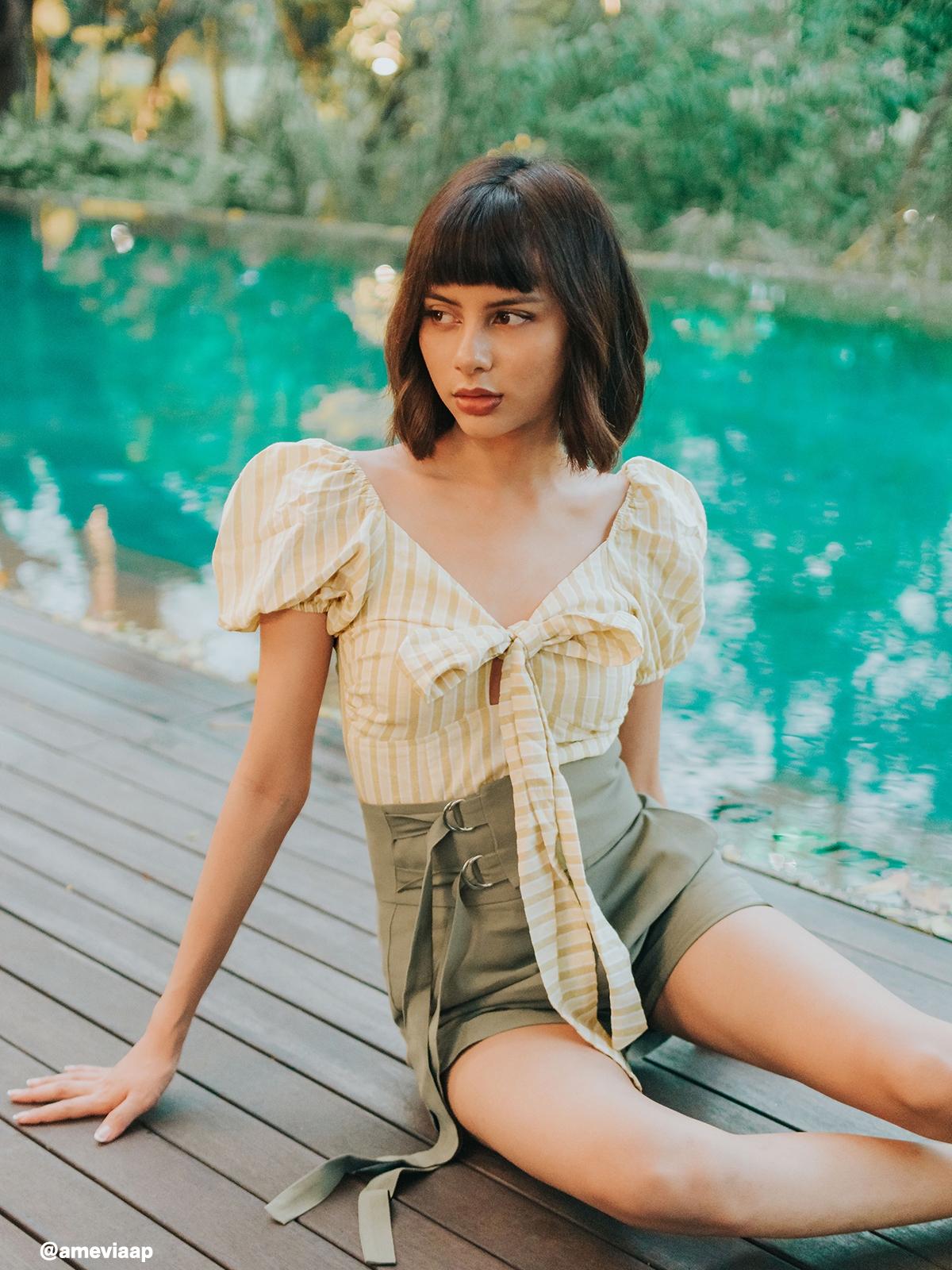 Double Buckle Obi Belt Shorts - Green