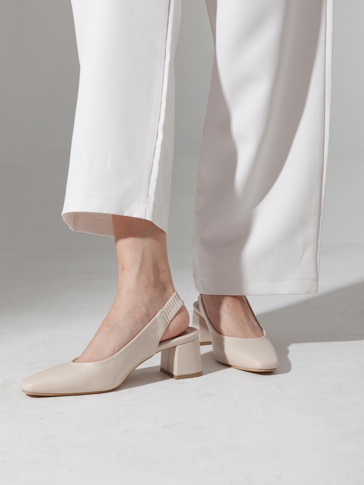 Georgia Square Toed Block Heels - Ecru