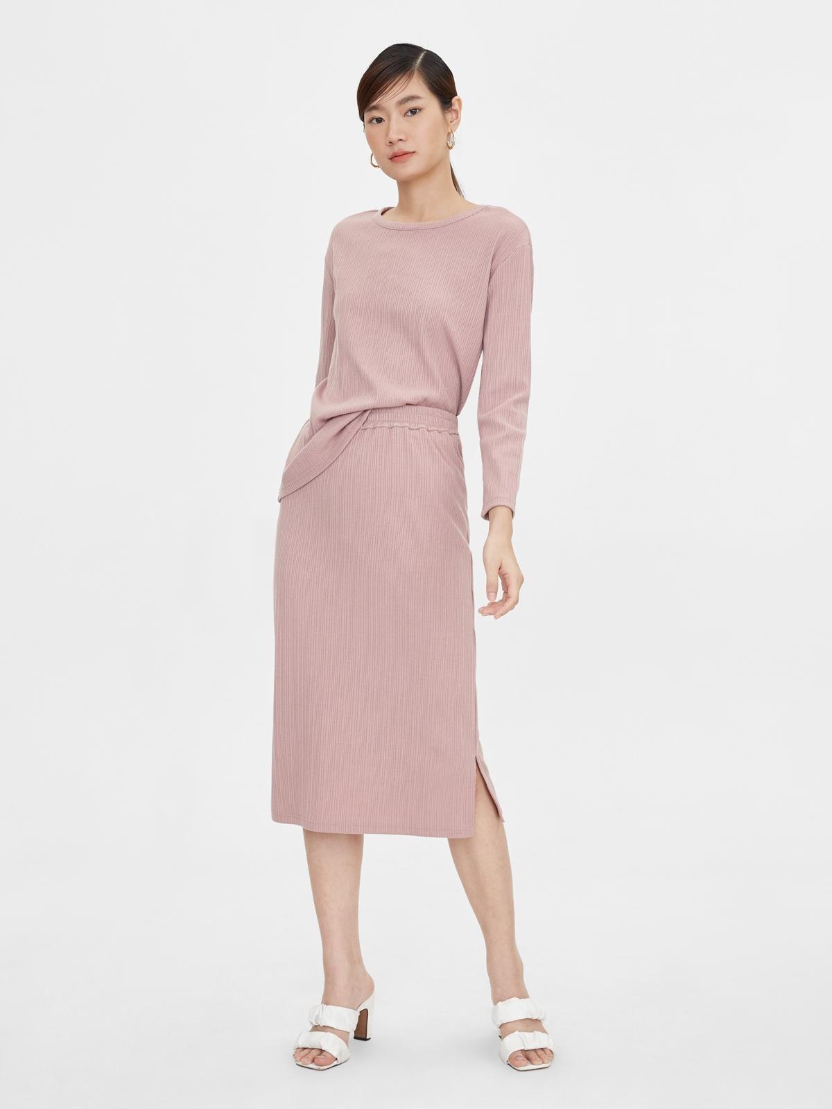 Elastic Waist Side Slits Skirt - Pink
