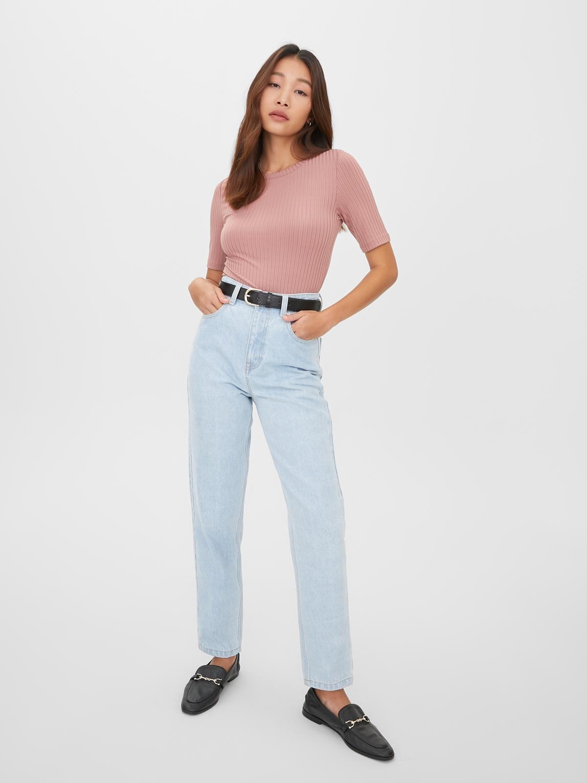 Rib-Knit Short Sleeve Top - Mauve