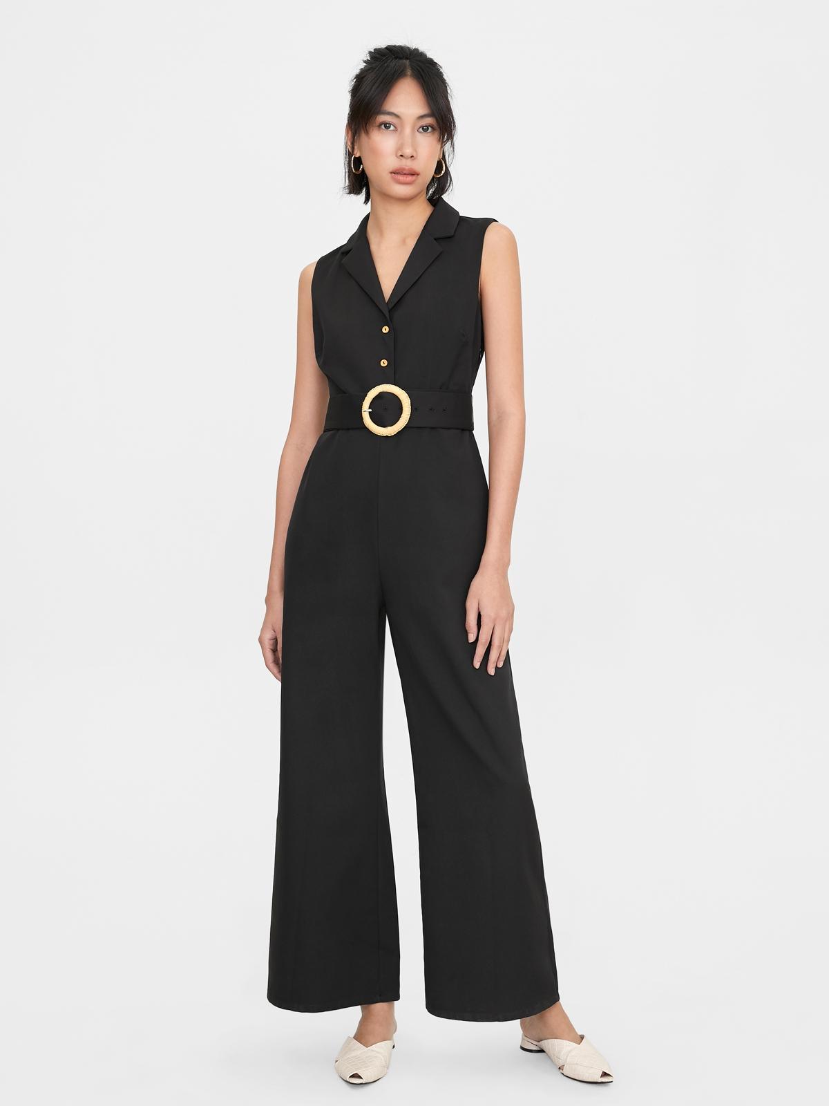 Sleeveless Button Up Round Belt - Black