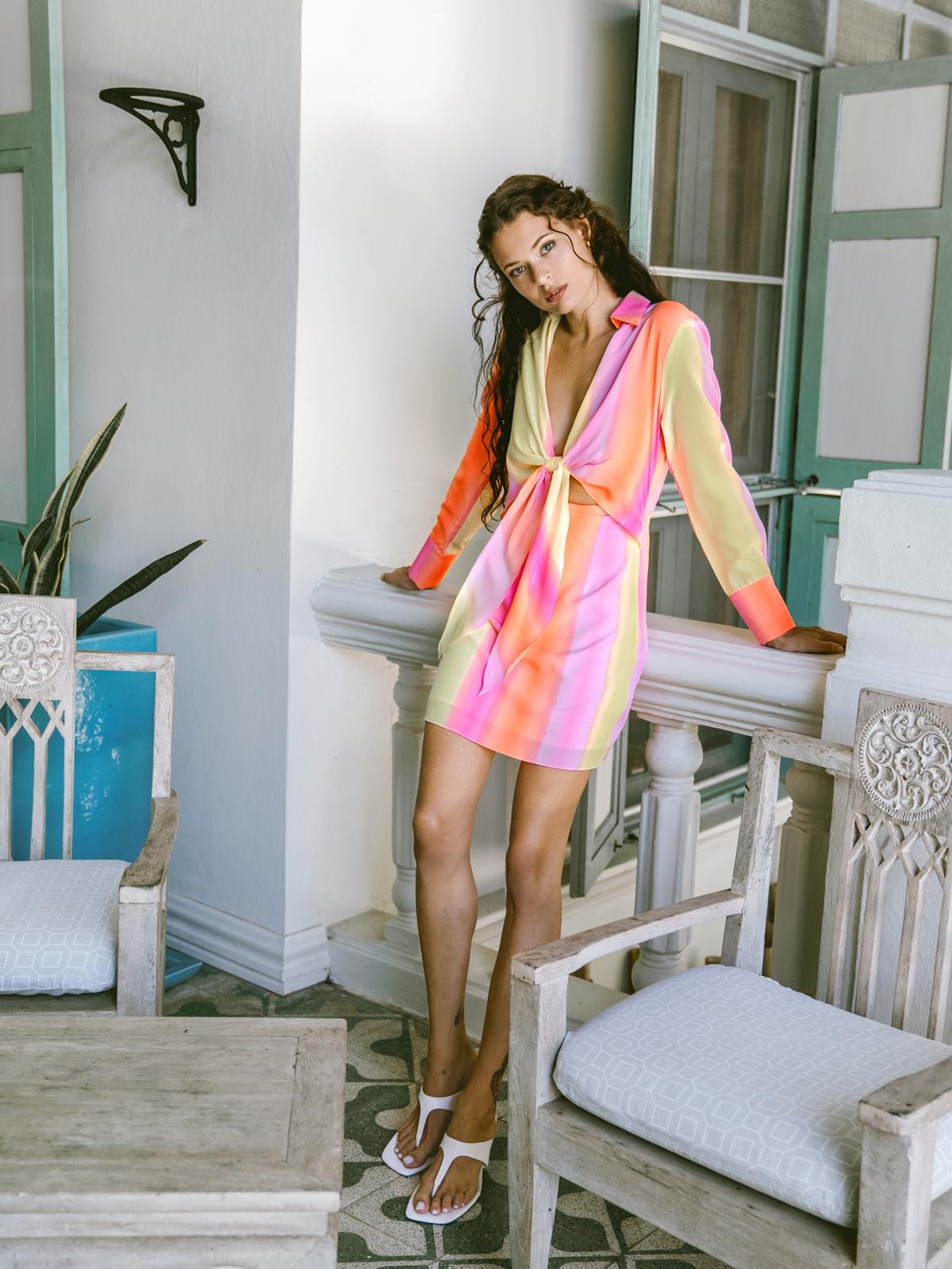 Front Tie Mini Dress - Multi Color