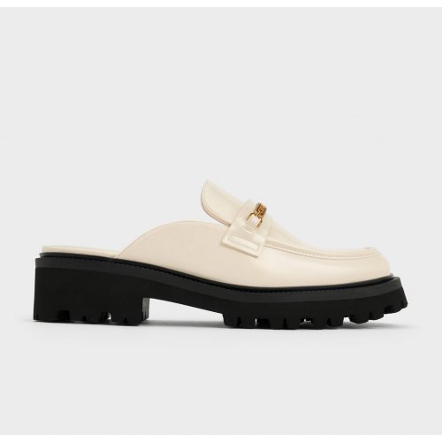 Remy Metallic-Accent Loafer Mules - Chalk