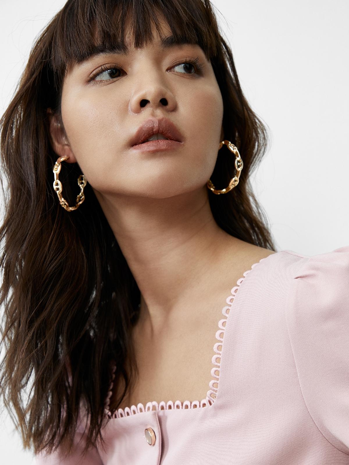 Chain Accent Hoop Earrings - Gold