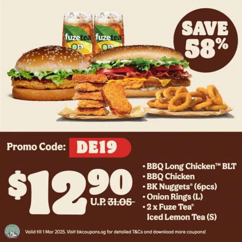 Enjoy a duo deal with 58% off burgers, sides, and drinks!