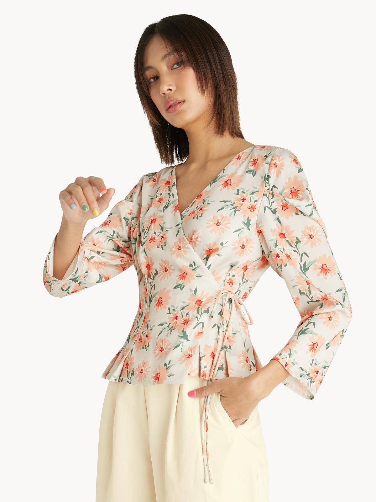 Daisy Wrap Peplum Blouse - White