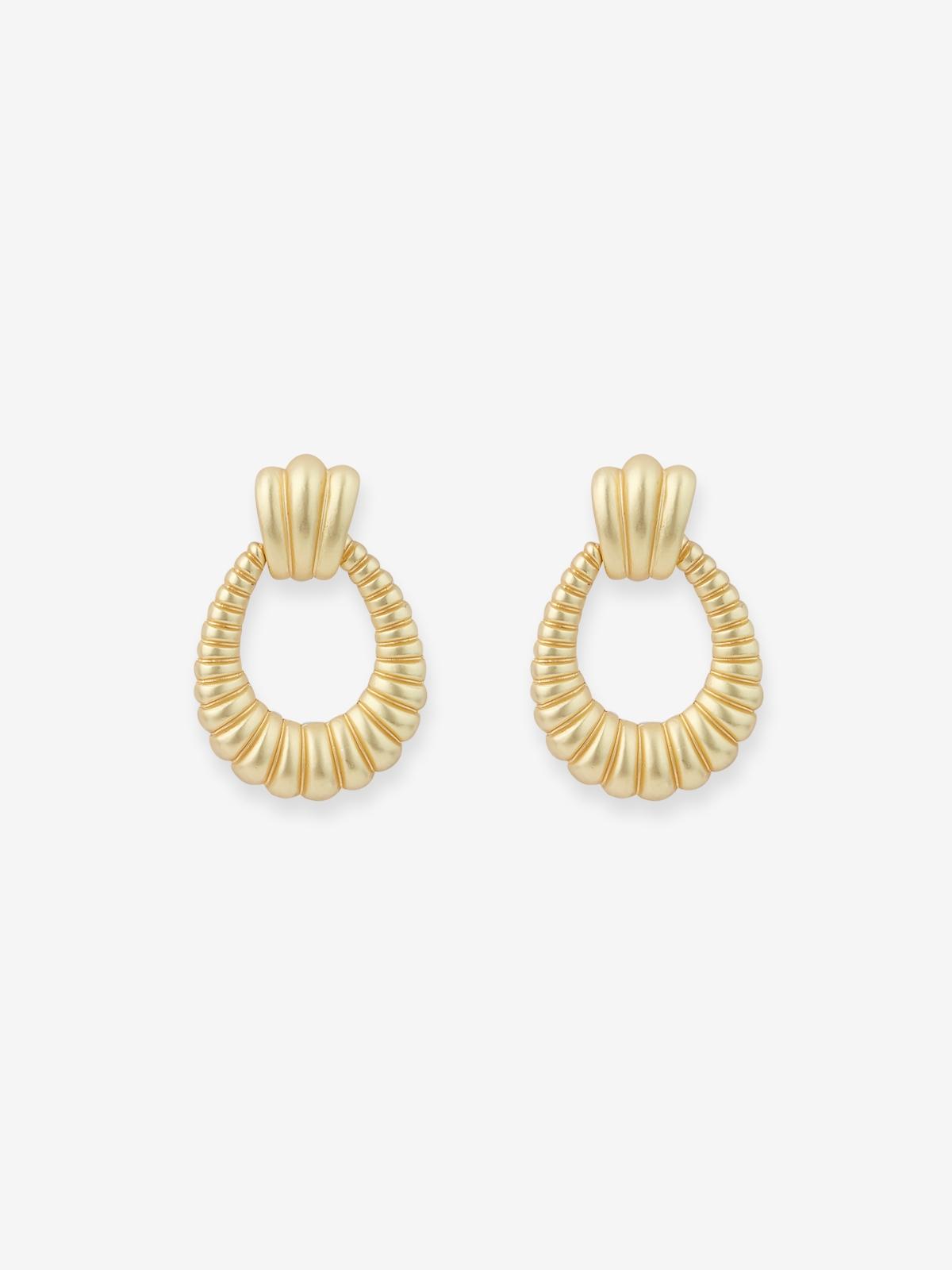 Oval Shape Textured Hoop Earrings - Gold