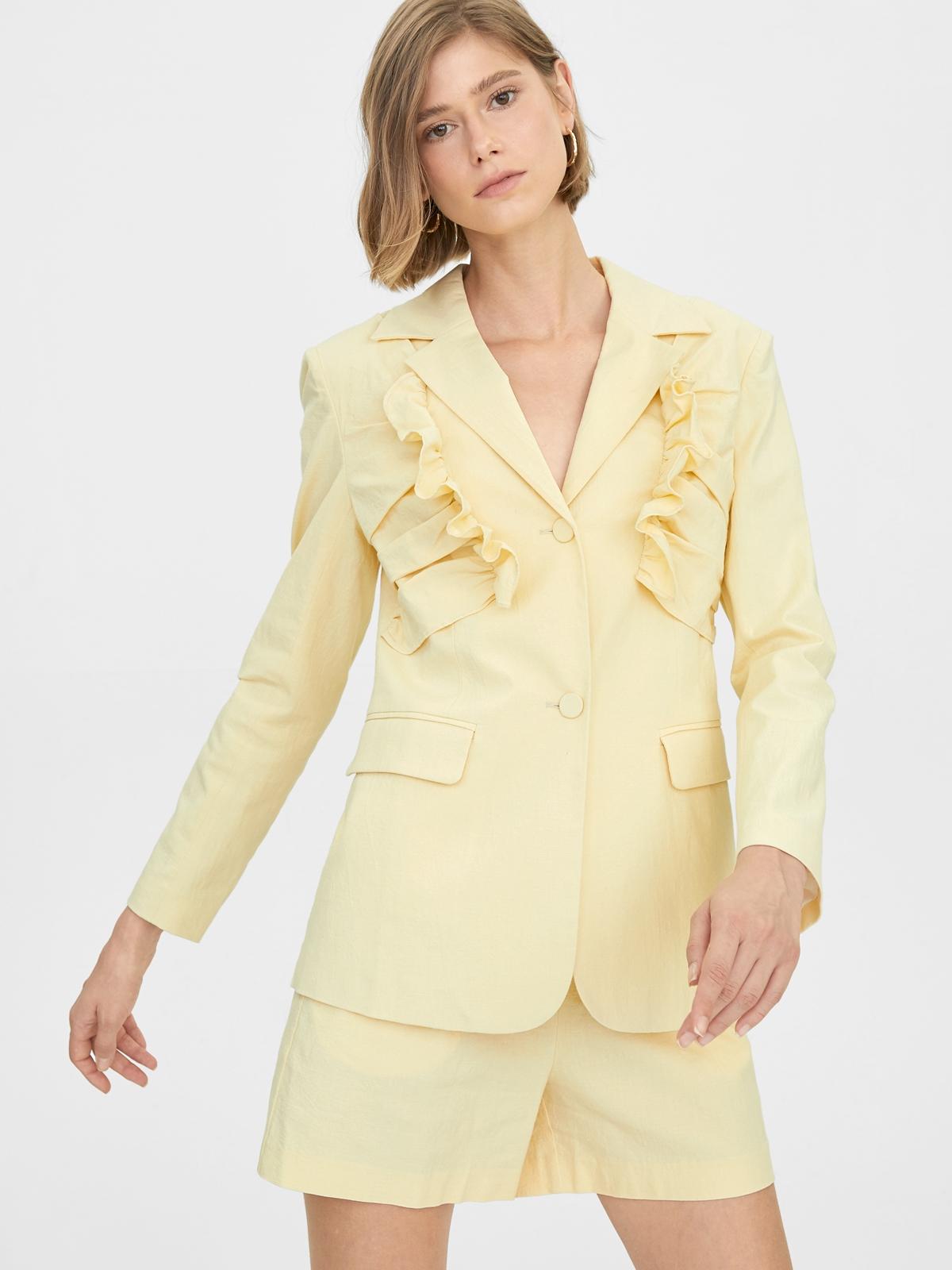 Ruffle Accent Single Button Blazer - Beige