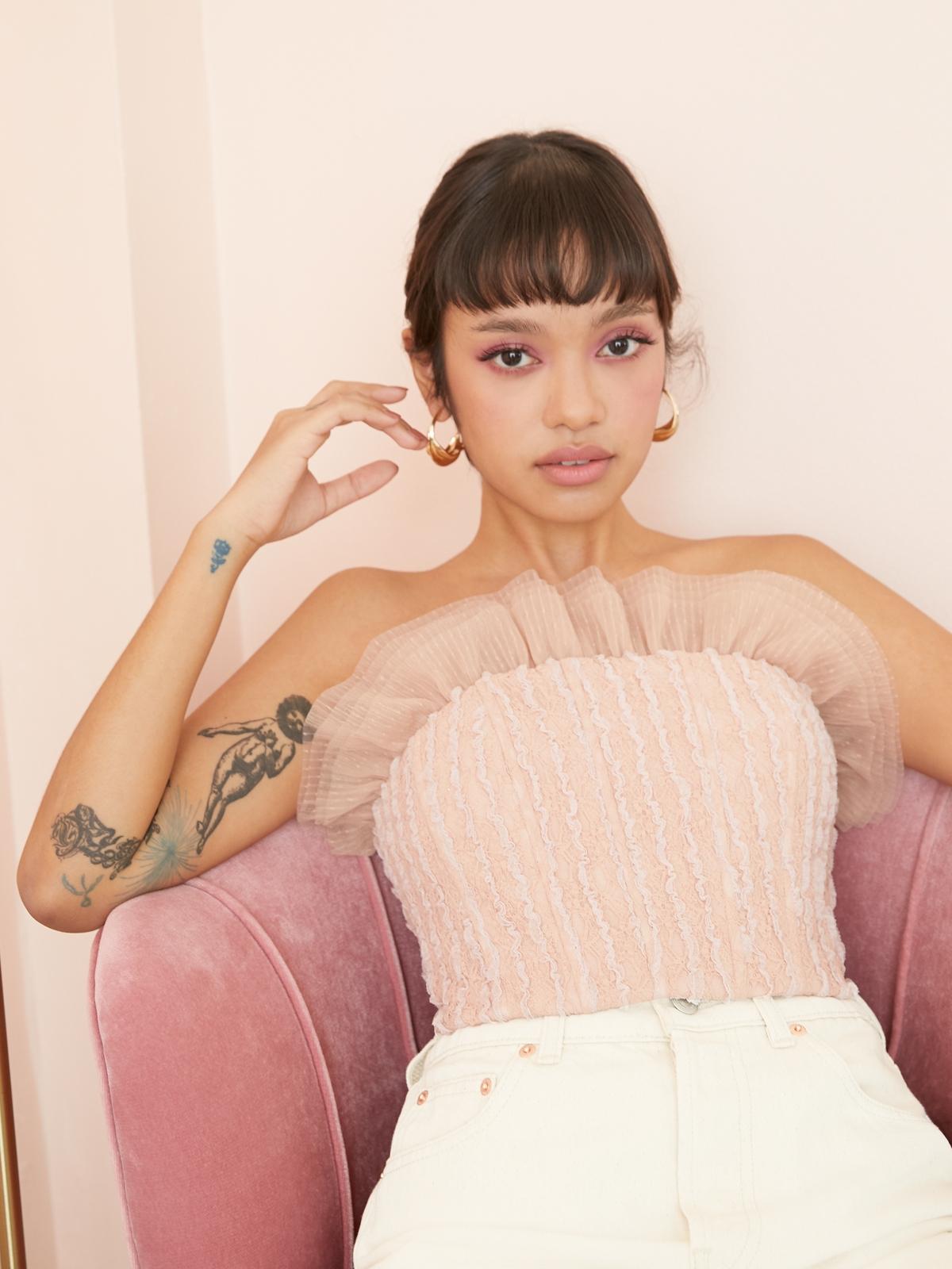 Organza Trim Bustier Top - Cream