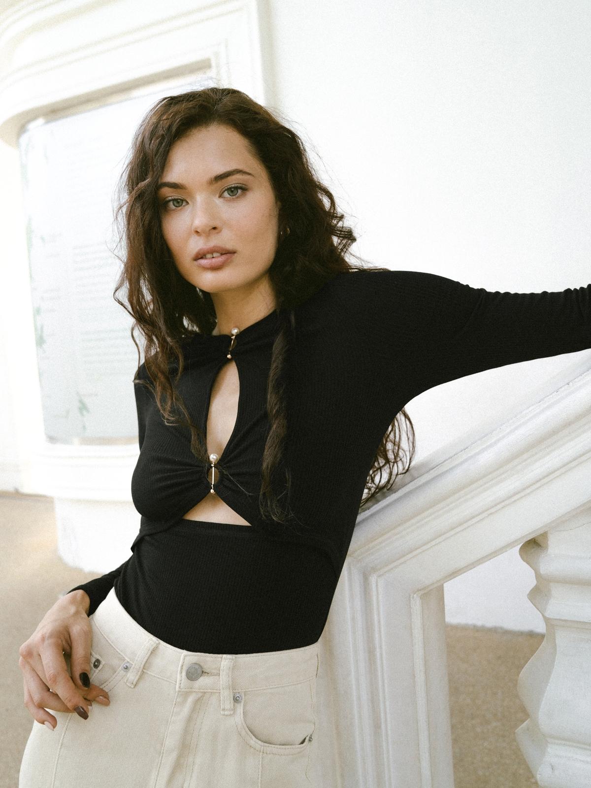 O-Ring Long Sleeve Bodysuit - Black