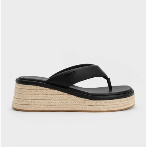 Espadrille Thong Sandals - Black