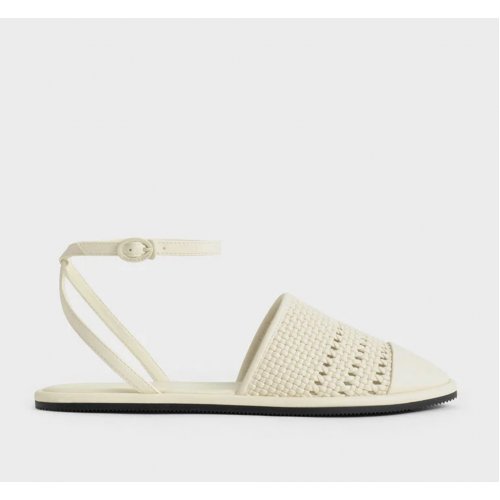  Woven Ankle-Strap Flats - Chalk 