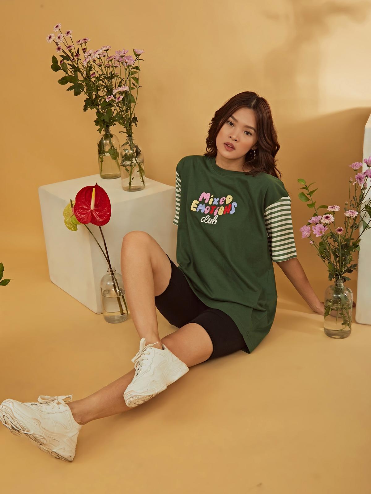 Mixed Emotions Embroidery Tee - Forest Green