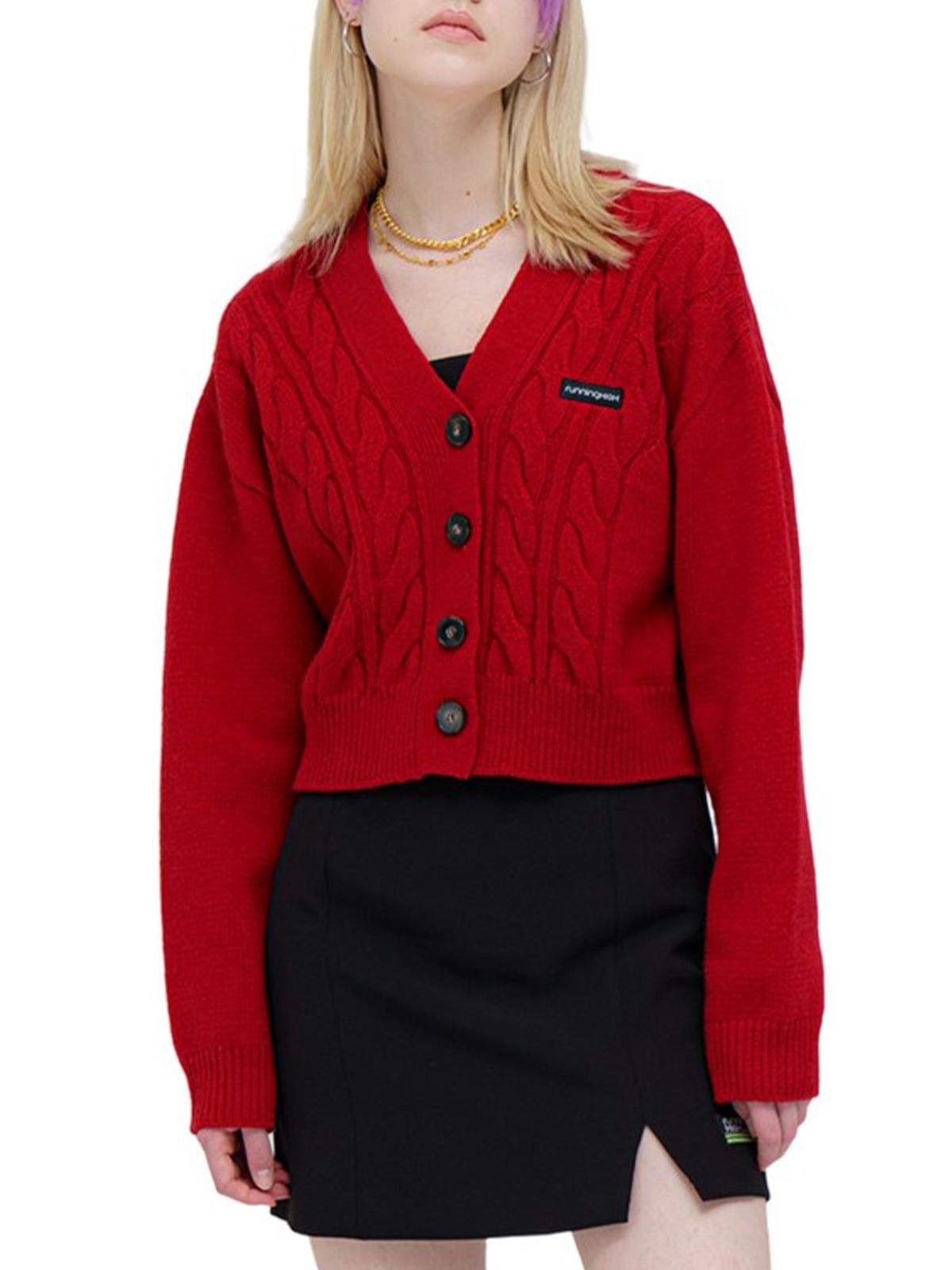 Running High X Lamb'S Wool Cable Crop Cardigan - Red