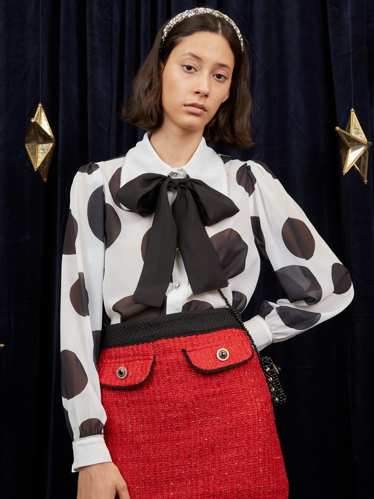 Polka Planet Bow Blouse - Black/White