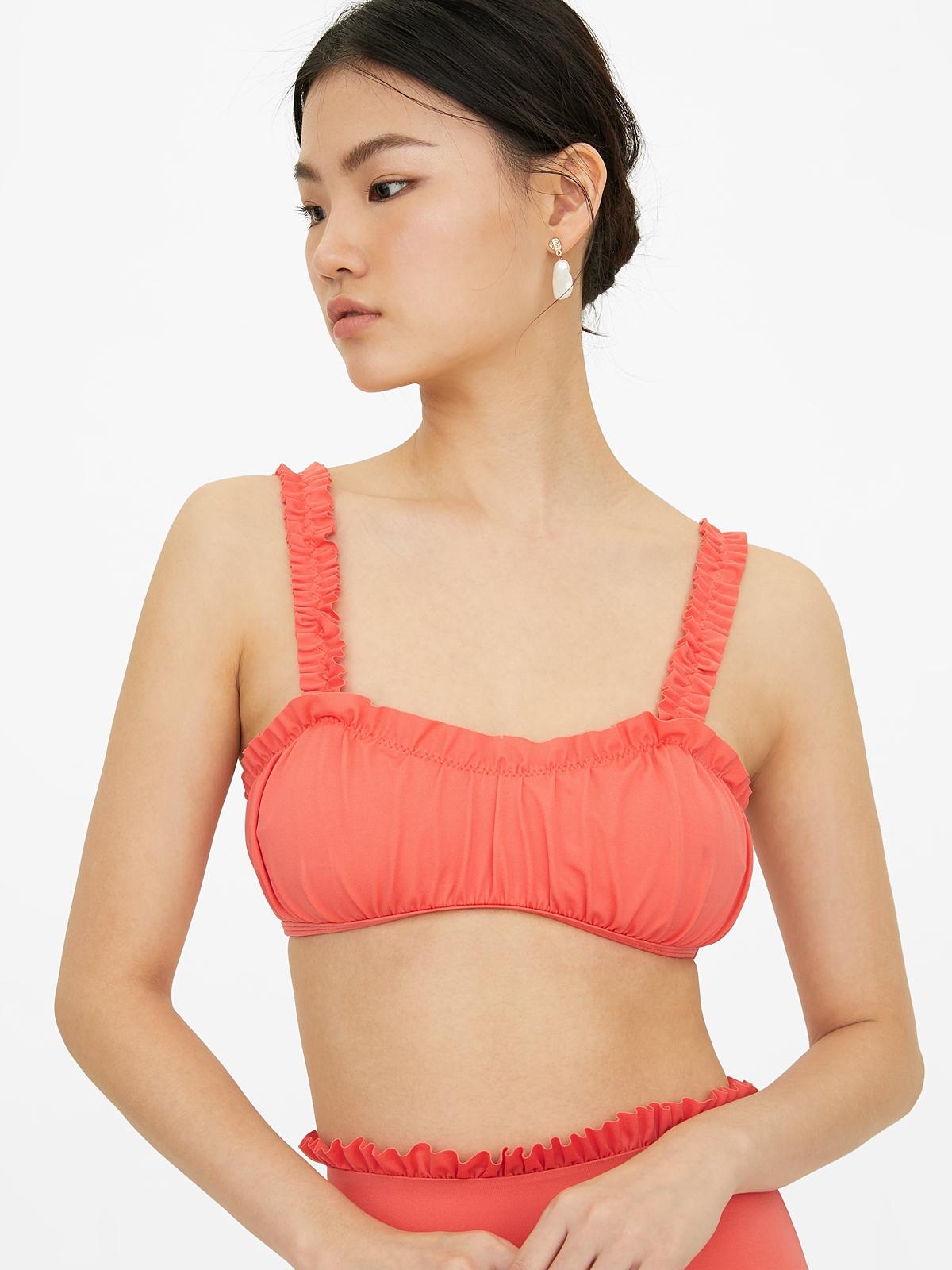 Ruched Frill Bikini Top - Orange