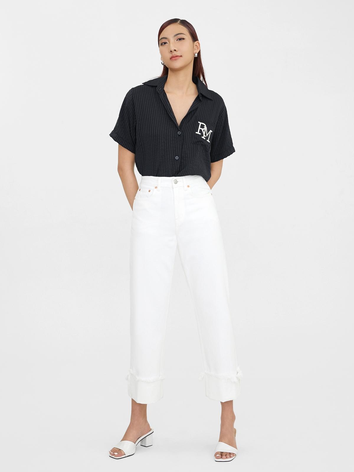 Sustainable Folded Hem Denim Jeans - White