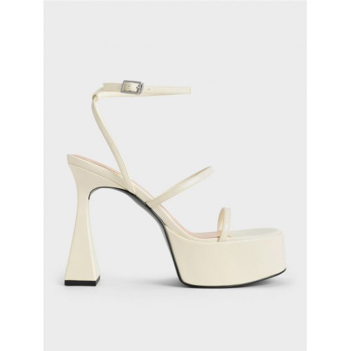 Strappy Sculptural-Heel Platform Sandals - Cream