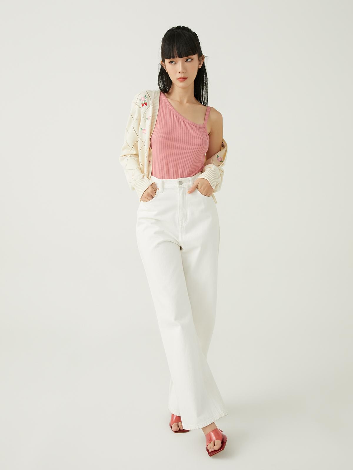Asymmetric Neckline Tank Top - Pink