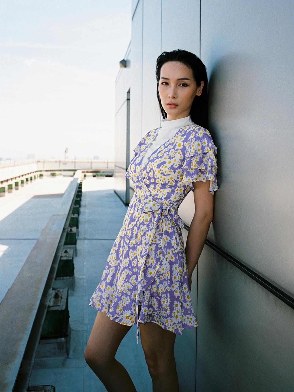 Layered Butterfly Sleeves Wrap Dress - Purple