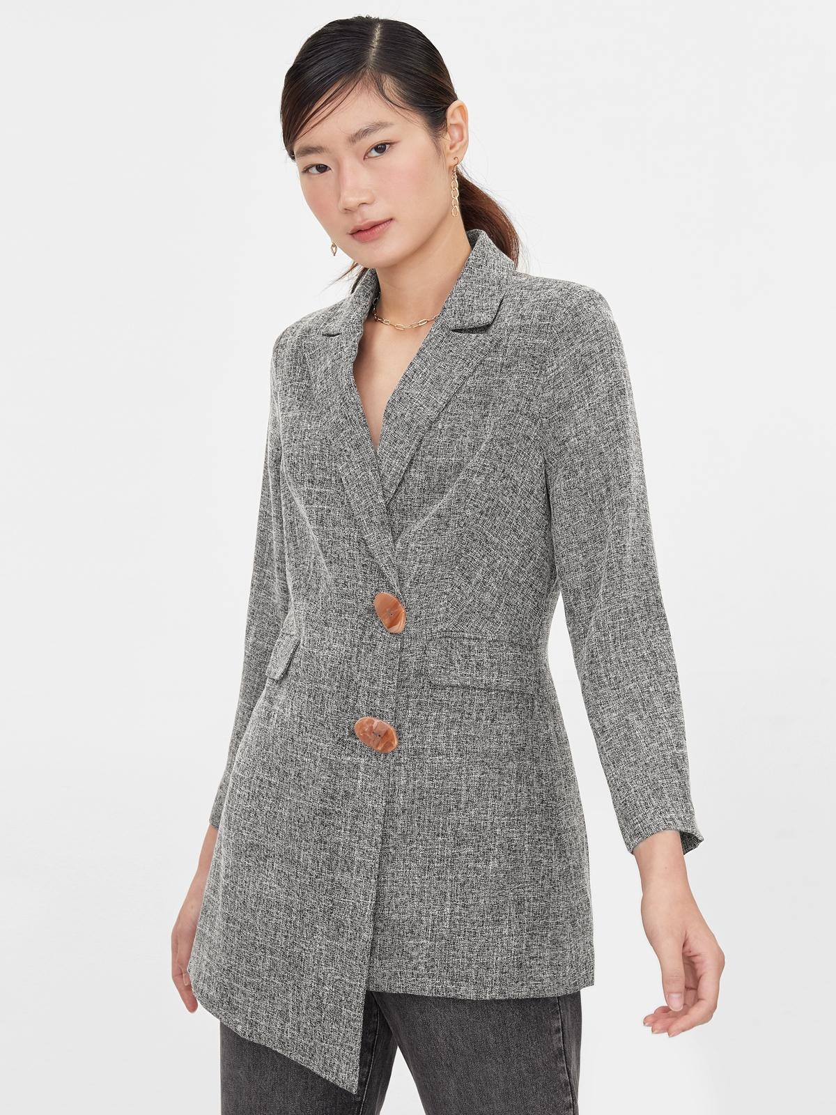 Asymetrical Tweed Blazer - Black