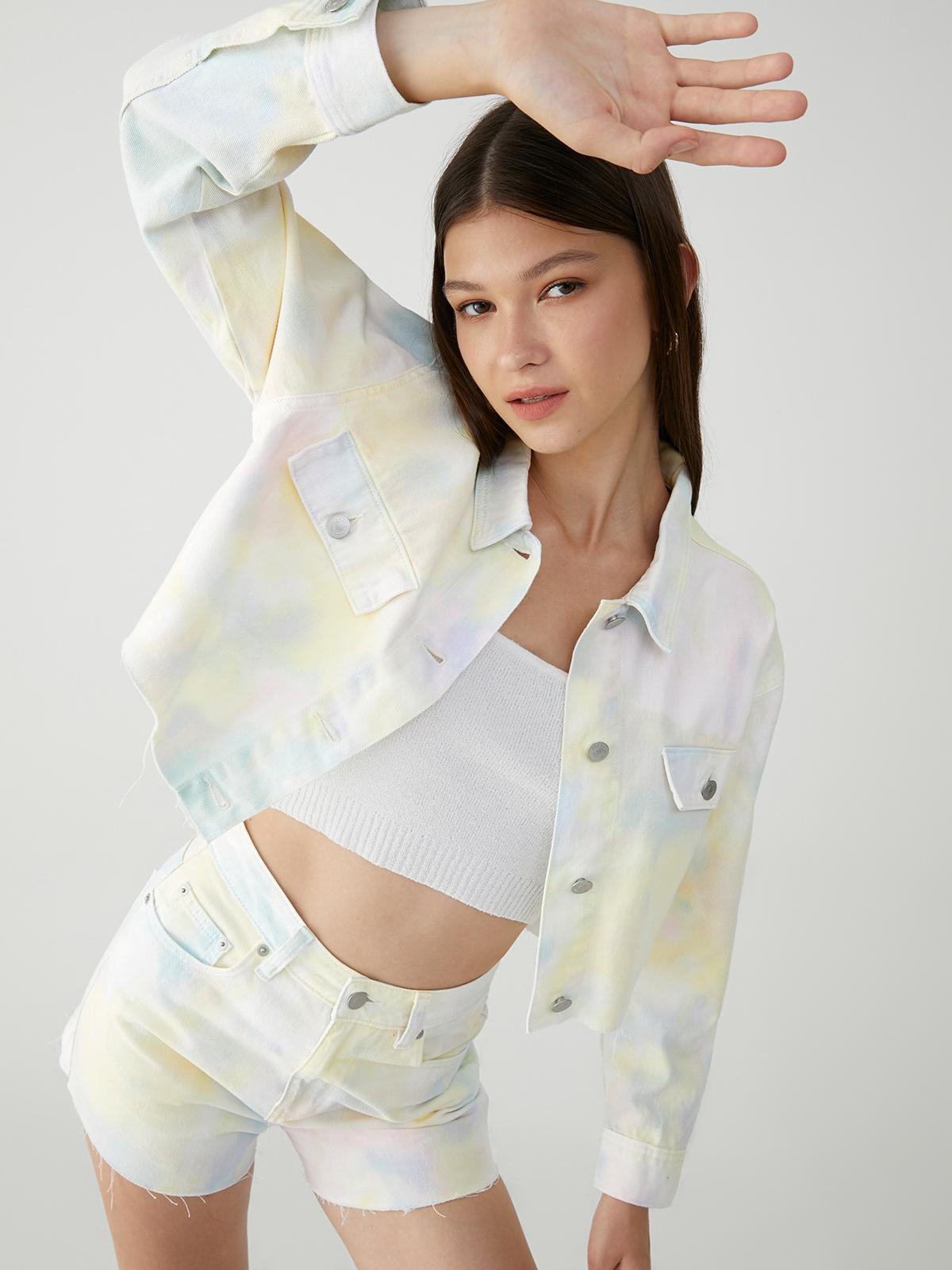 Tie-Dye Print Cropped Jacket - Multi Color