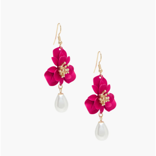 Pink Flower Pearl Earrings