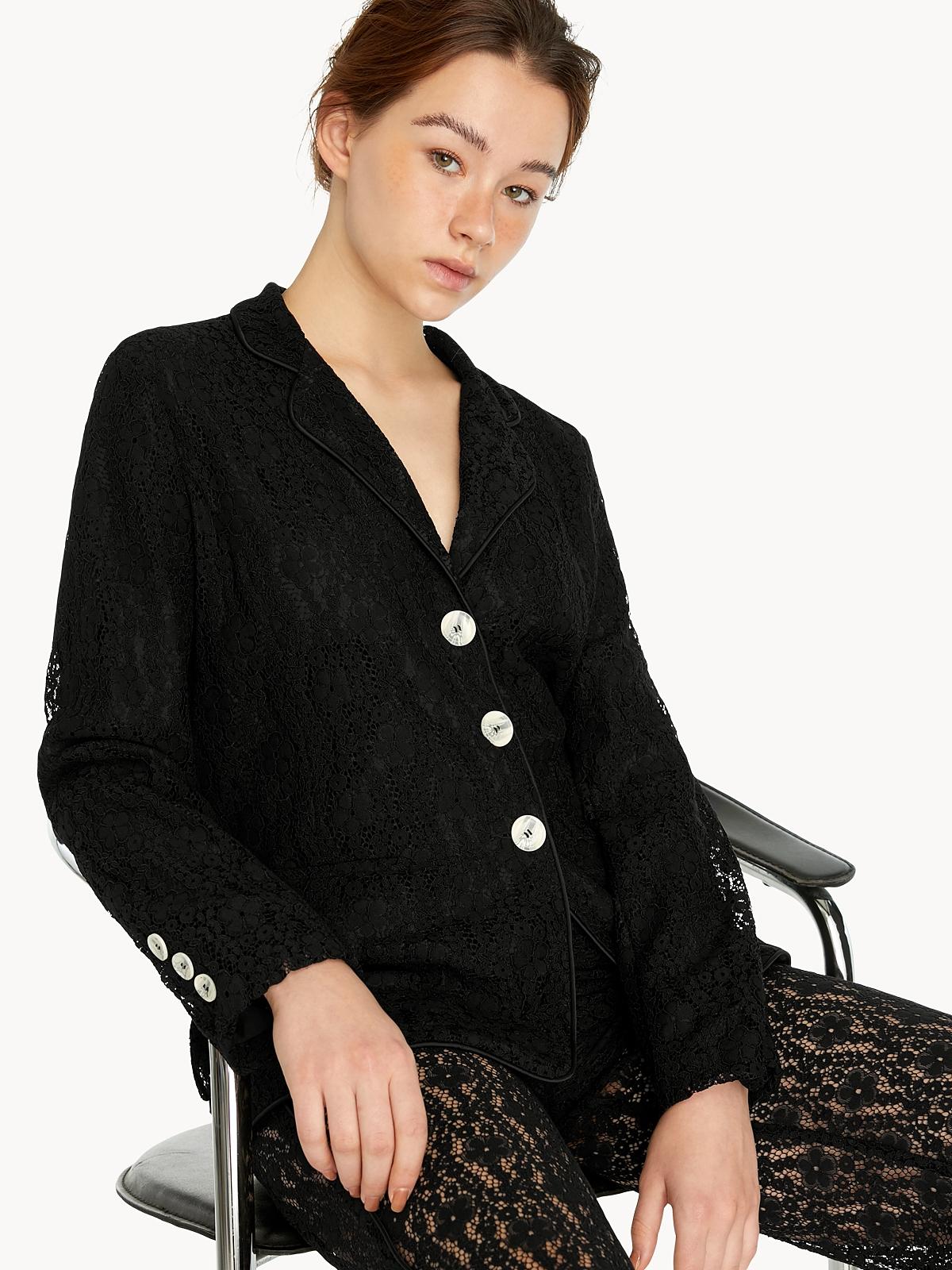 Lace Button Up Pyjama Shirt - Black