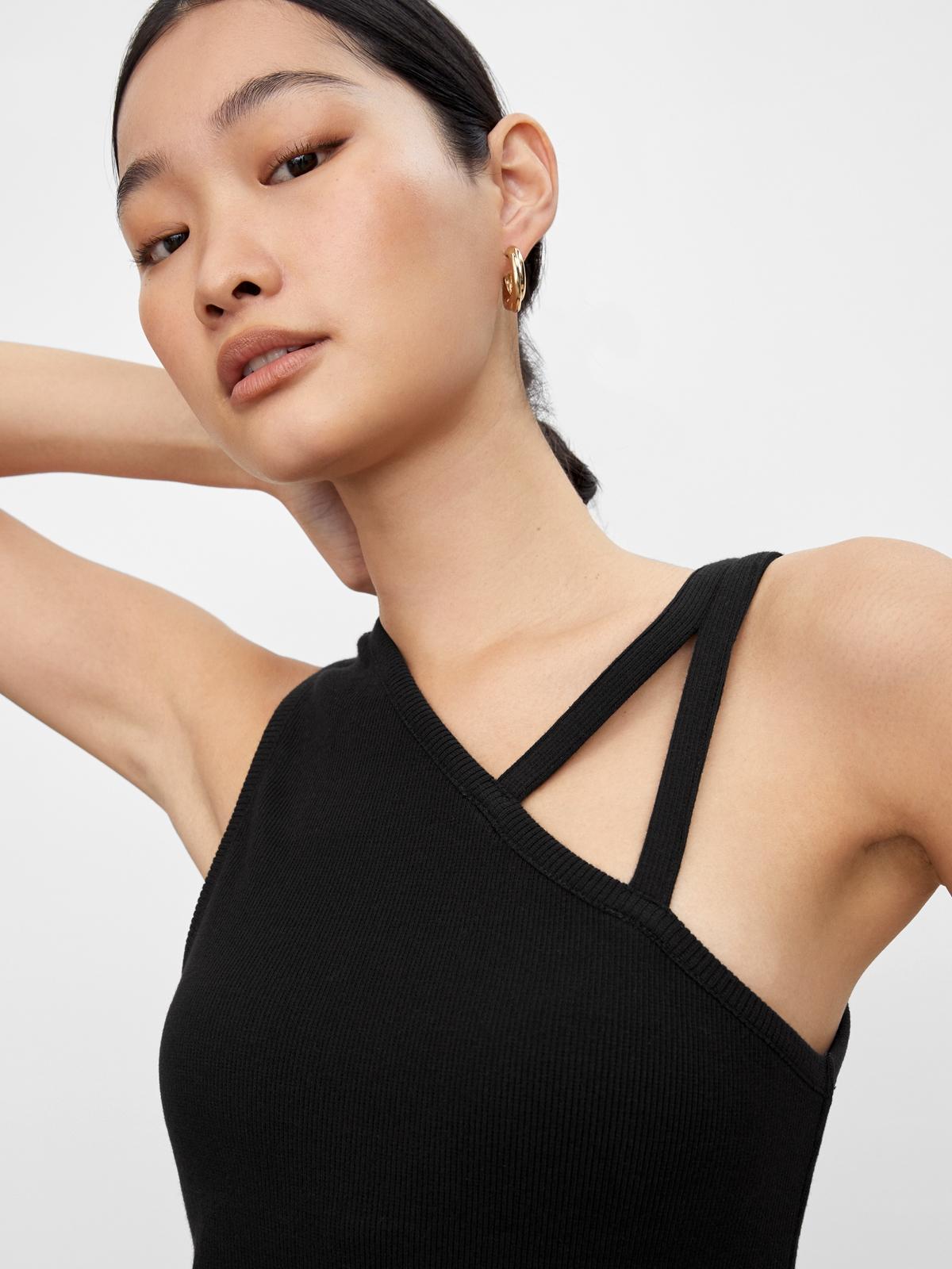 Sustainable Asymmetric Cut Out Tank Top - Black