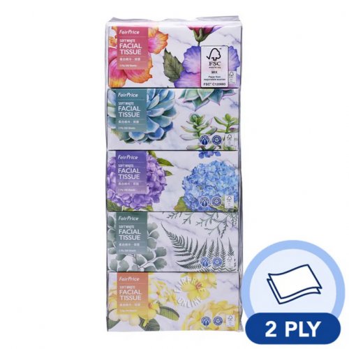 FairPrice 2-Ply Soft White Facial Tissue - 2 Packs