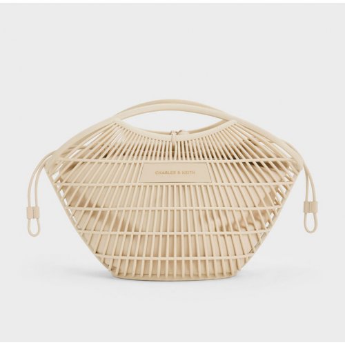  Calypso Fan Curved-Handle Bag - Beige 