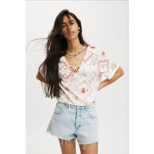 Haven Tie Front Short Sleeve Top